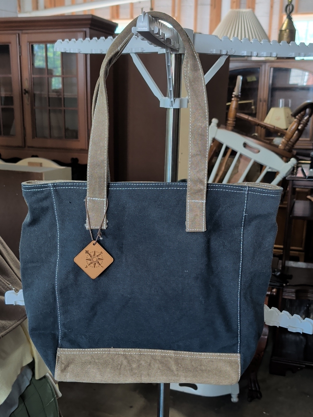 Sun N Sand Cargo It Canvas Tote Bag with Brown Accents - Blue